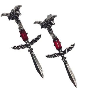 Bat w Jeweled Bat Sword Earrings Gothic Goth Halloween new